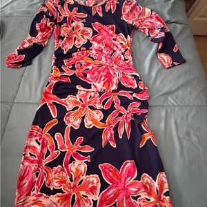 Lilly Pulitzer Navy and Pink Floral Long Sleeve Dress